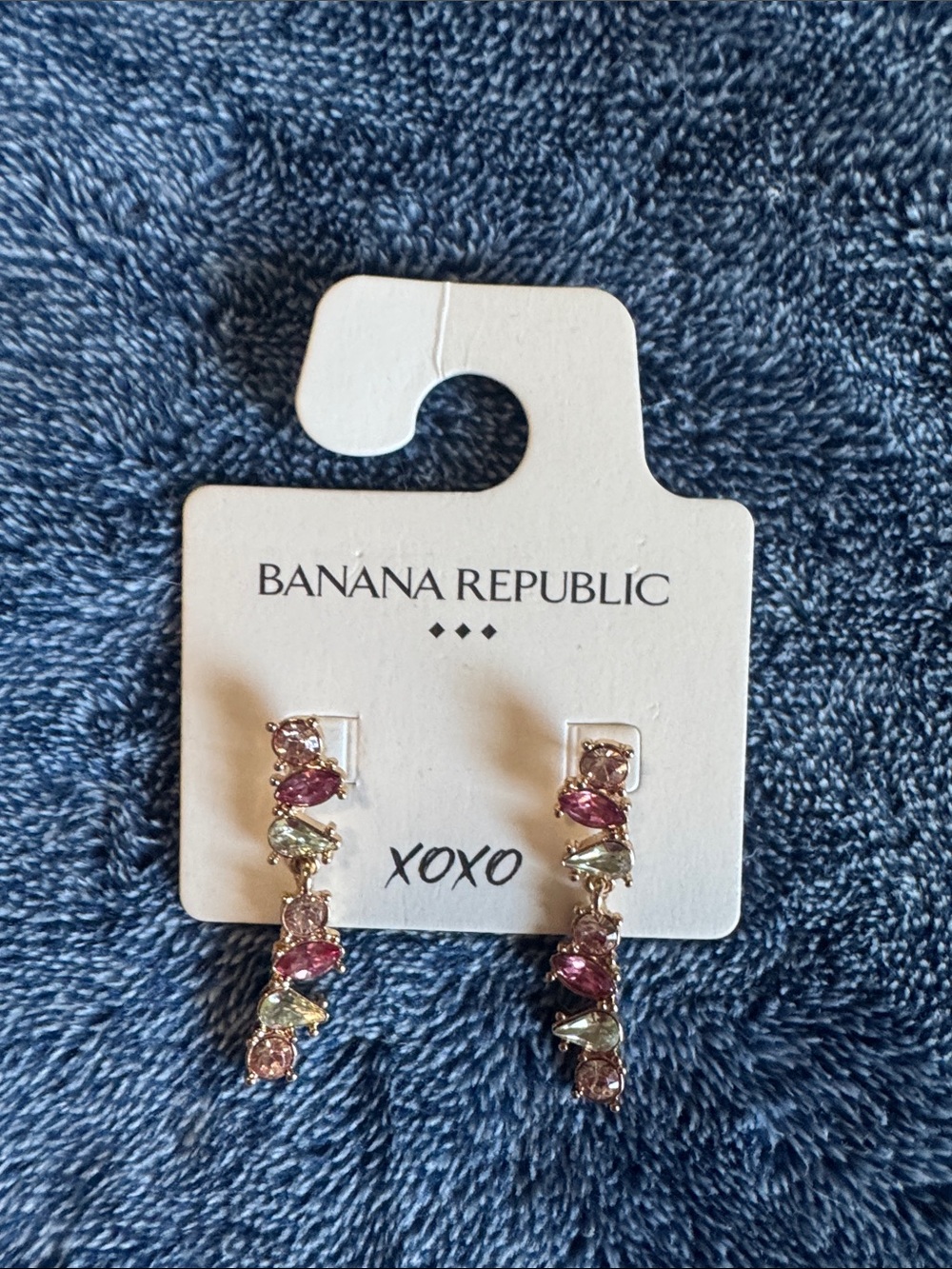 Banana Republic Pink and Light Green Crystal Linear Drop Earrings